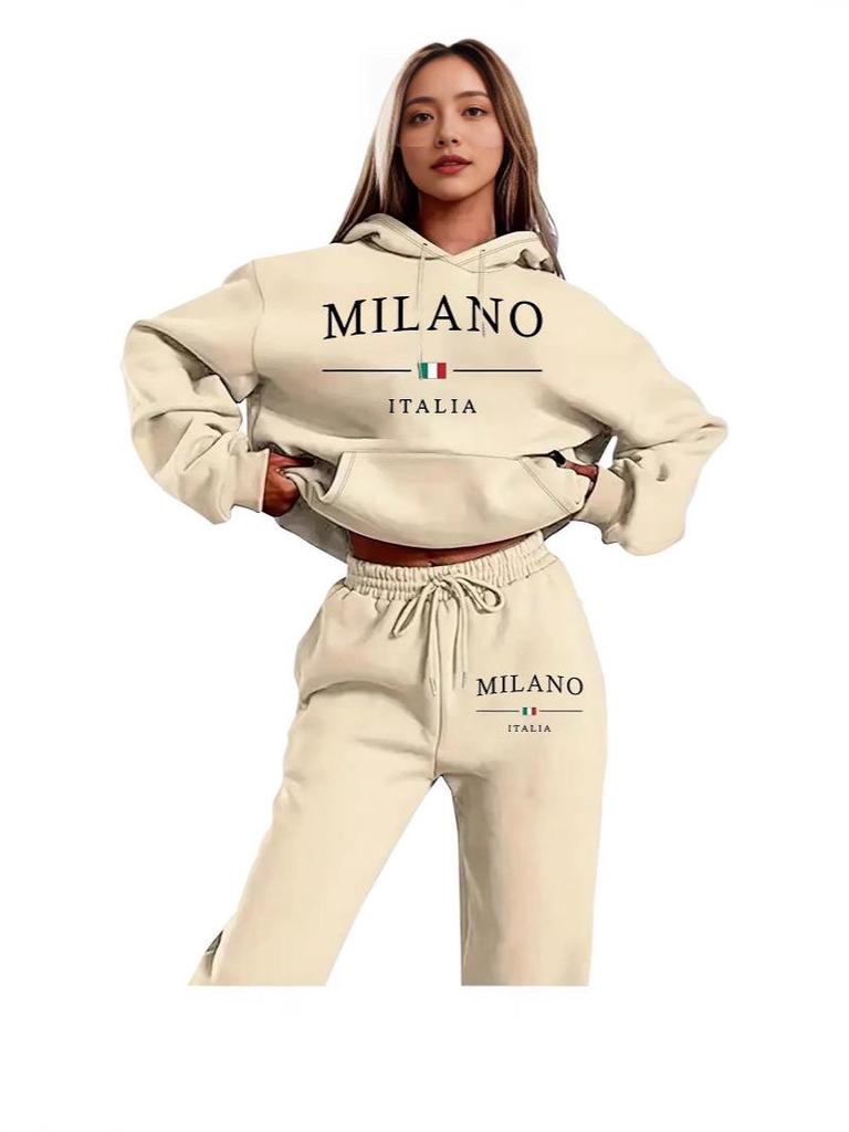 MILANO Plus Size Trendy Fleece Sweatshirt Set with Letter Print for Women