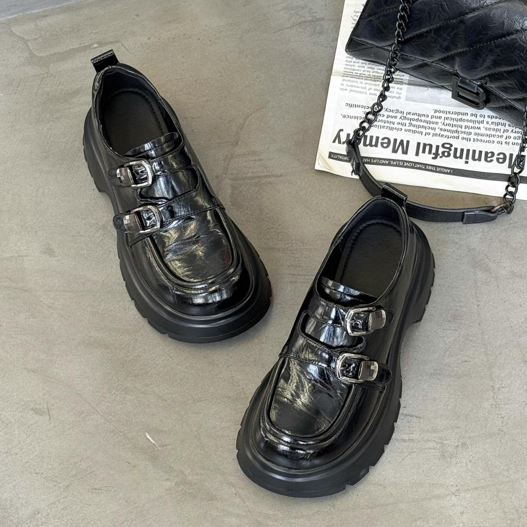 2025 Autumn New Leather Platform Small Heightening Loafers Women's British Style Retro Small Leather Shoes Women's Shoes