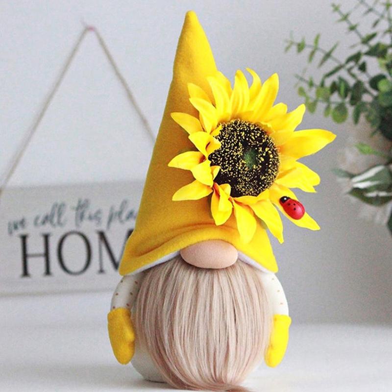 Creative Lovely Sunflower Small Doll Suitable Family Festival Party Dwarf Plush Beard Faceless Doll Window Desk Ornament