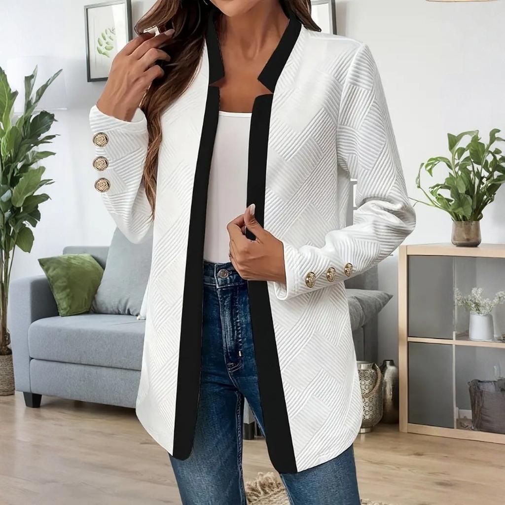 Damen Locker und Bequem V-Ausschnitt Langarm Knopf Einfarbig Jacke