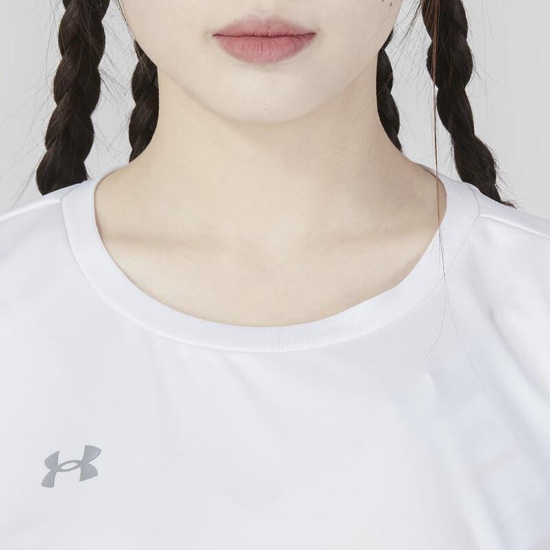 Under Armour Solid Color Round Neck Running Short Sleeve T-Shirt Women Tops White 23500508-100