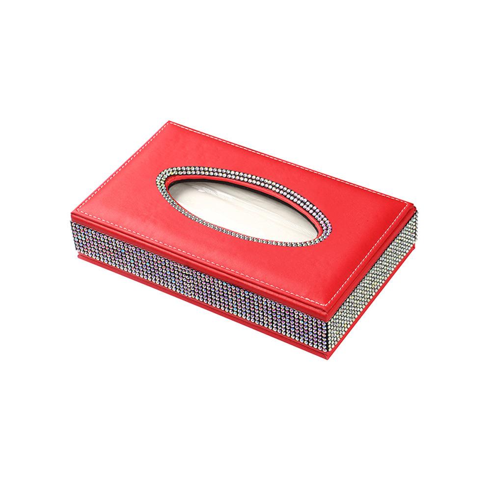Diamond Crystal Car Tissue Box Luxury PU Leather Auto Paper Box Holder Cover Case Tray Car Accessories for Home Office Auto