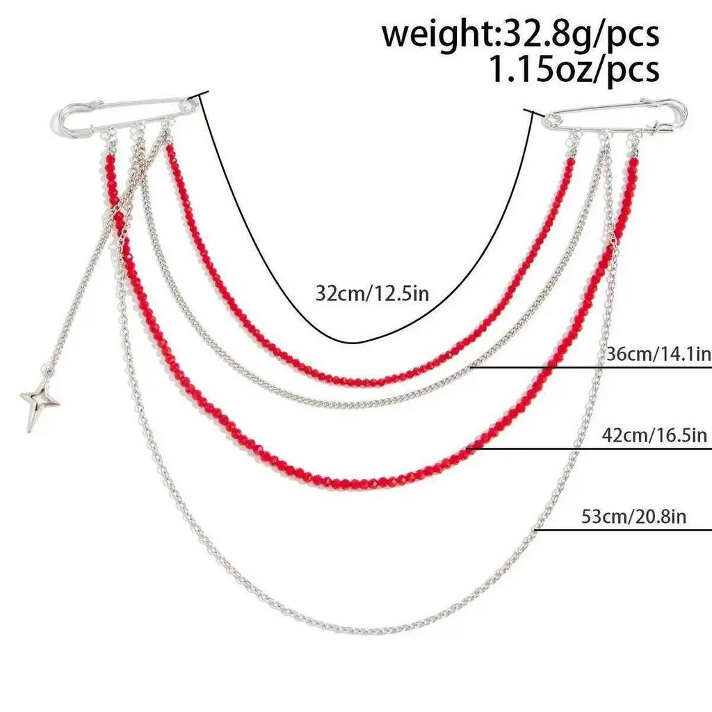SHIXIN Punk Crystal Beads Tassel Pendant Brooch Chain Women Creative Multi-layer Tassel Double Pin Brooches Suit Brooch Jewelry