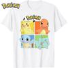 Pokémon Anime Peripheral Four Grid Printed Cotton T-shirt for Summer Men and Women Loose Harajuku Casual Short Sleeved Top