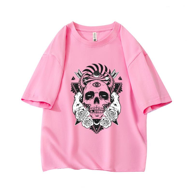 Dark Gothic Punk Oversized Short Sleeve O Neck T Shirt Graphic Print 100 Cotton 2000S Vintage Women Tops clothes Summer