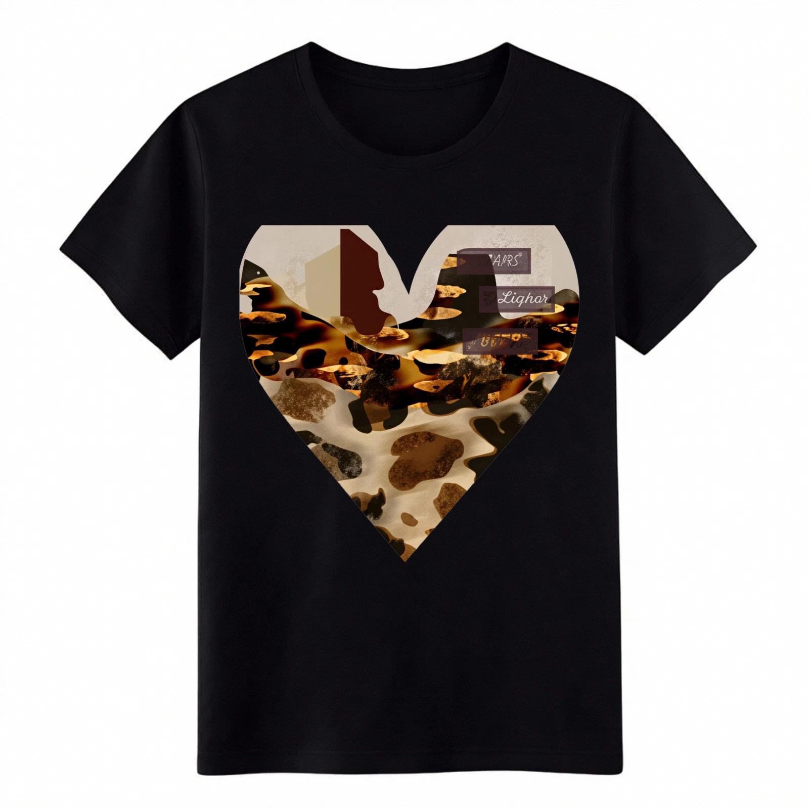 Desert Camo Heart Graphic T-Shirt | Vintage Western Casual Tee for Men & Women L