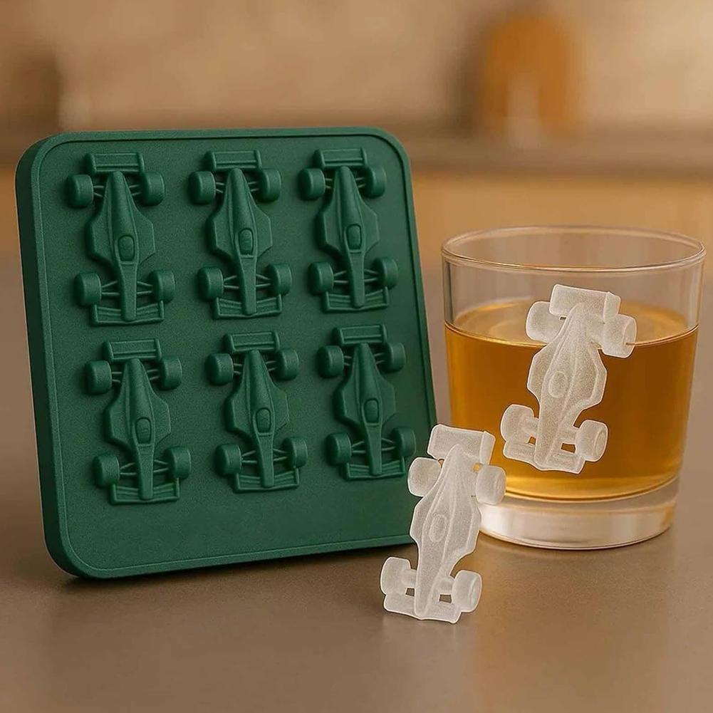 Formula Racing Car Ice Mold F1 Ice Mold Silicone Racing Car Jelly Mold 6-Cavity 3D Race Car Tumbler Ice Cube Tray Baking Tool 6