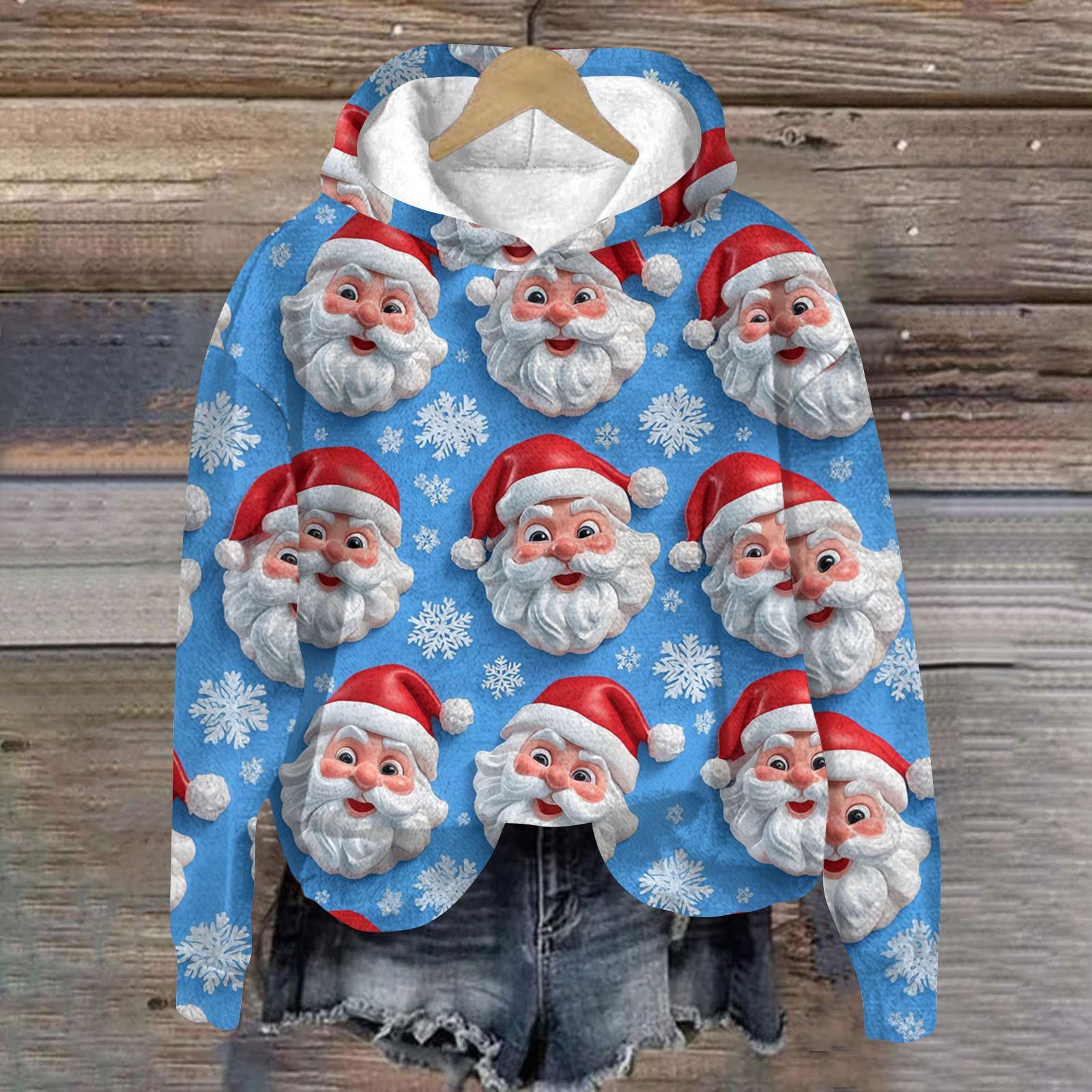 

Женская модная толстовка с капюшоном и заниженной линией плеч с длинным рукавом и рождественским принтом XL