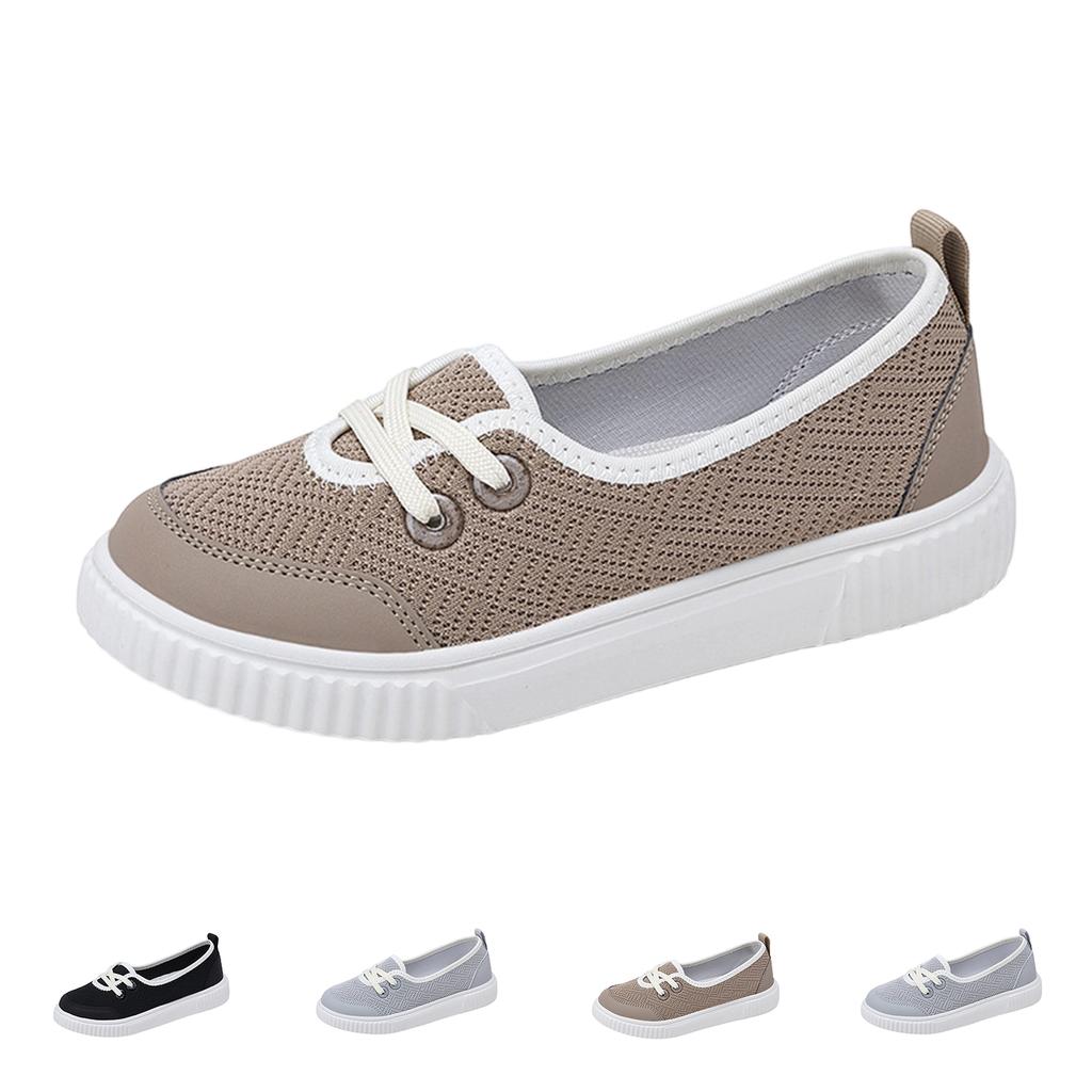 Women's Breathable Mesh Low Cut Flat Walking Casual Shoes Lace Up Lightweight Slip On Comfortable Footwear for Everyday Use