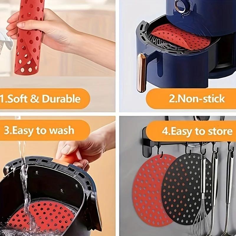2pcs-Reusable Silicone Air Fryer Liner - Easy Clean, Non-Stick Mat For Healthier Cooking-Kitchen Baking Supplies