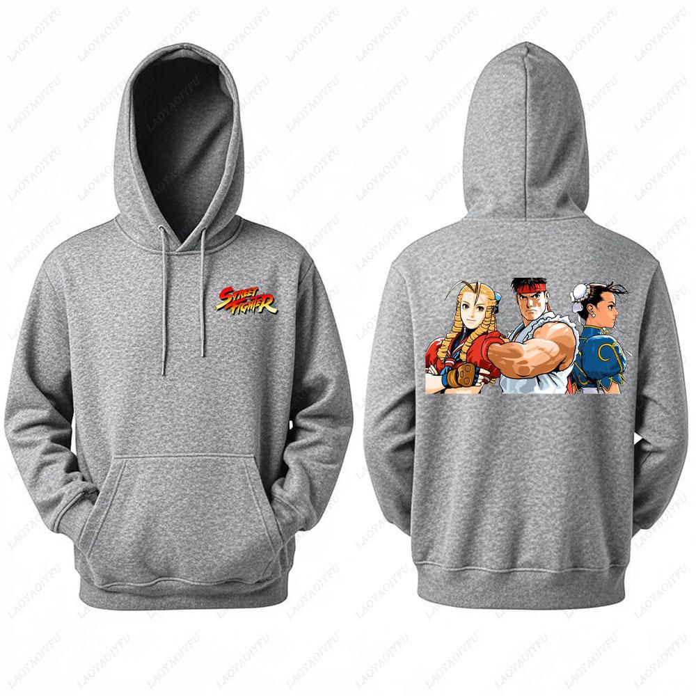 Street Fighter Men's Hoodie Anime Game Print Casual Long-sleeved Sweatshirt Double-sided Streetwear for Autumn ropa de hombre
