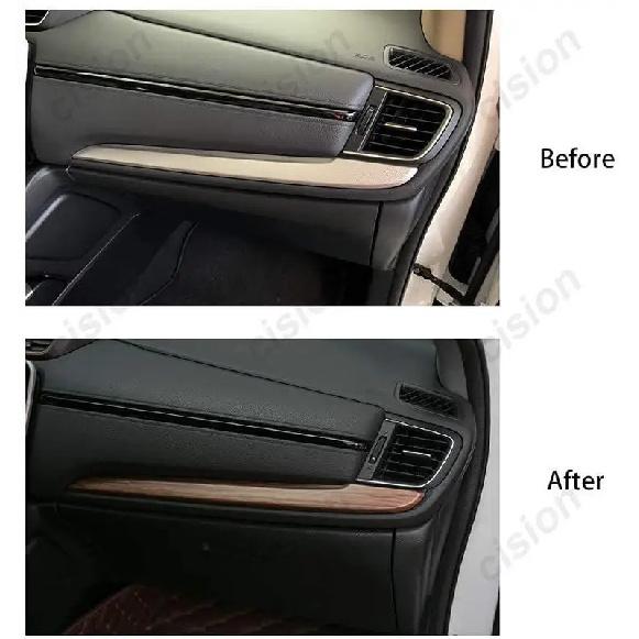 2x Peach Wood Grain / Carbon Fiber ABS Center Console Dashboard Strip Cover Trim Styling For Honda CRV CR-V 2017- RHD & LHD