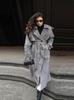 2025 Women's Grey Woolen Lace-up Mid-length Coat for Autumn/Winter