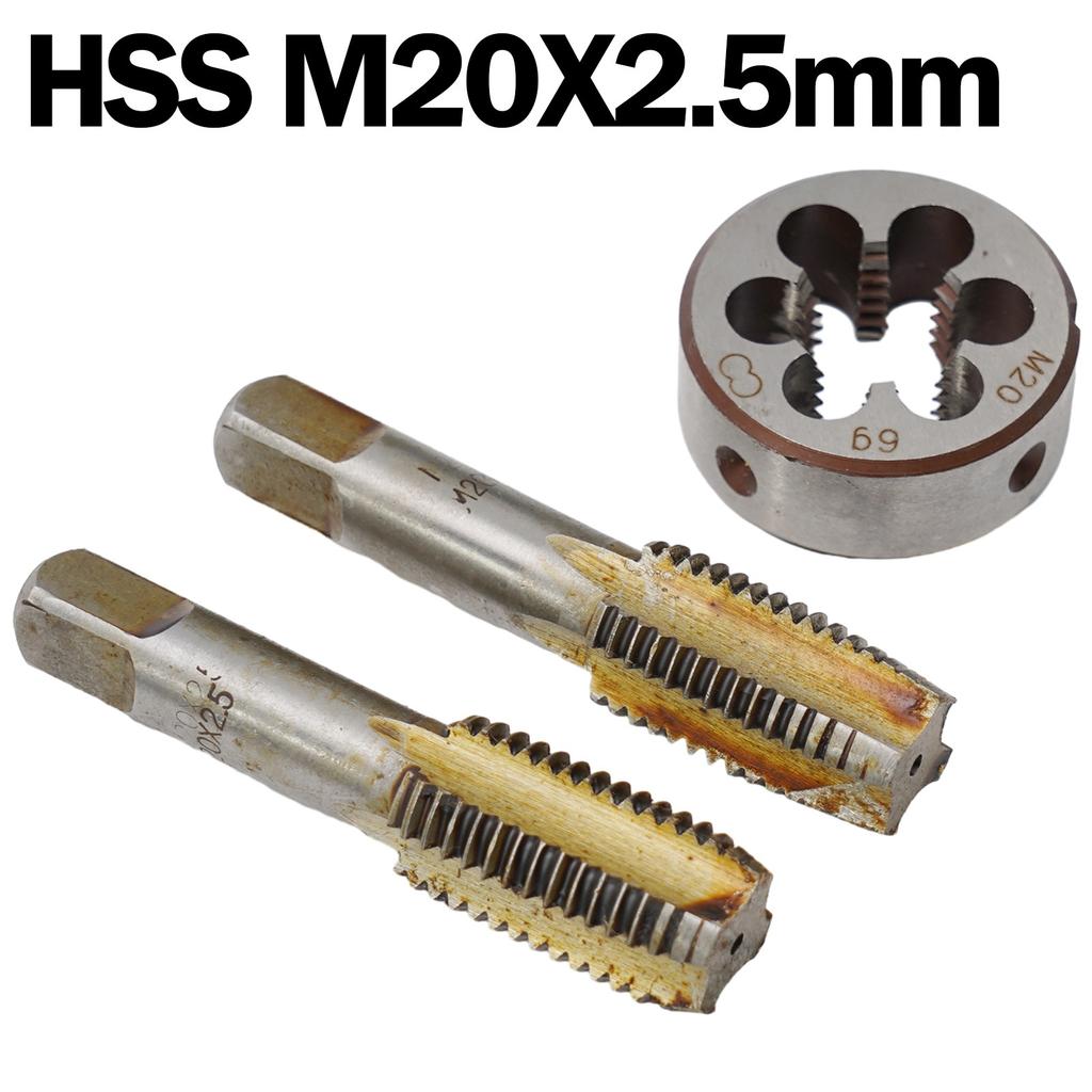 HSS M20 x 2,5 mm kuželový a zástrčkový závitník a M20 x 2,5 mm matricový metrický závit pravý