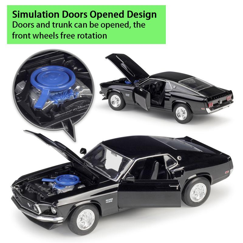 1/24 Scale Welly  1969 Ford Mustang Boss 429 Alloy Car Model Diecasts Metal Toy Vehicles Car Model High Simulation Collection Childrens Gifts