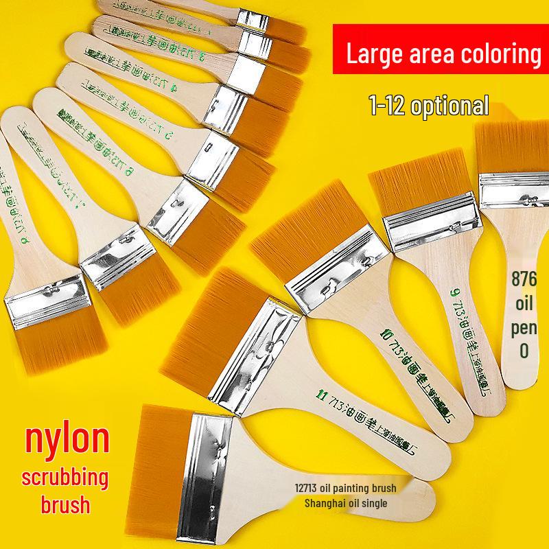Nylon Bristle Short Handle Brush for Oil & Acrylic Painting - 12 Models for Hand-Painted Walls and Large Areas