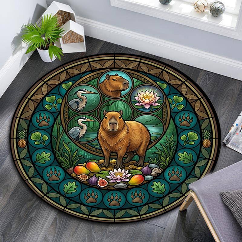 Forest Wildlife Glass Round Area Rug Under Office Chairs Bedroom Living Room Home Decor