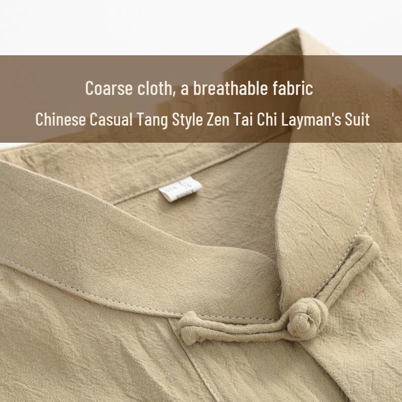 Men’s Chinese Cotton Linen Tang Suit Long Sleeve Frog Button Kung Fu Shirt - Hanfu Zen Meditation Top for Middle-Aged & Elderly (Spring)