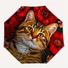 1pc Cute Cat Floral Print Automatic Open/Close Folding Umbrella - Compact Portable Travel Umbrella with 8-Rib Durable Frame, V