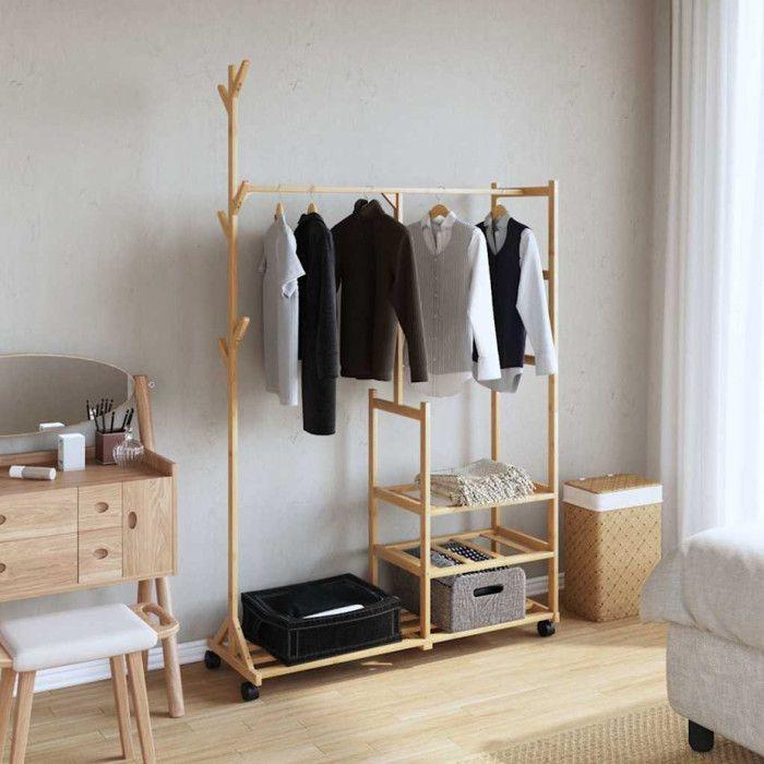 VidaXL Clothes Rack and Shelves and Wheels 100x38x175.5cm Bamboo, Coat Rack, Coat Rack with Shelf, 4008919