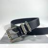 Fashionable Carved Leather Belt with Silver Buckle and Rotating Roller for Jeans