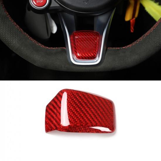 Red Carbon Fiber Steering Wheel Cover Trim for Alfa Romeo Giulia/Stelvio 20-24