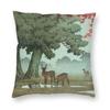 Deer Of Nara Park Kawase Hasui Square Pillowcase Polyester Linen Velvet Printed Zip Decorative Sofa Cushion Cover