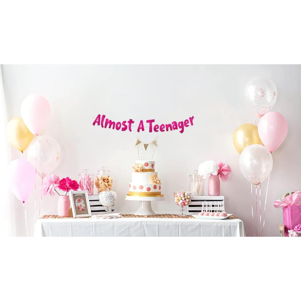 Pink Glitter 12th Birthday Banner - Happy 12th Birthday Party Decorations, Supplies and Favors - Wedding Anniversary Decorations