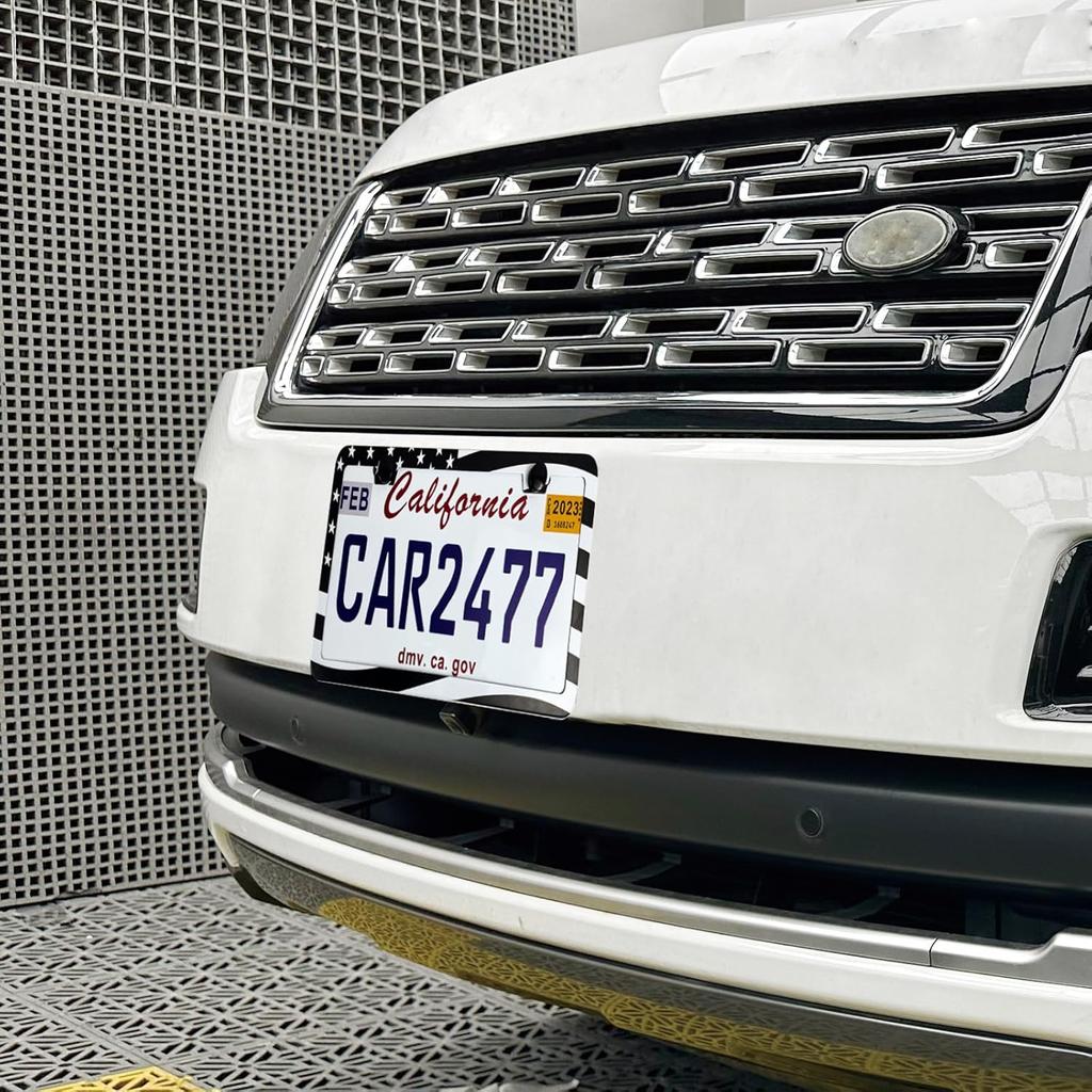 2PCS Premium American Flag License Plate Frame, Black License Plate Frames, 2 Holes Solid Stainless Steel License Plate Holder, Universal Car License