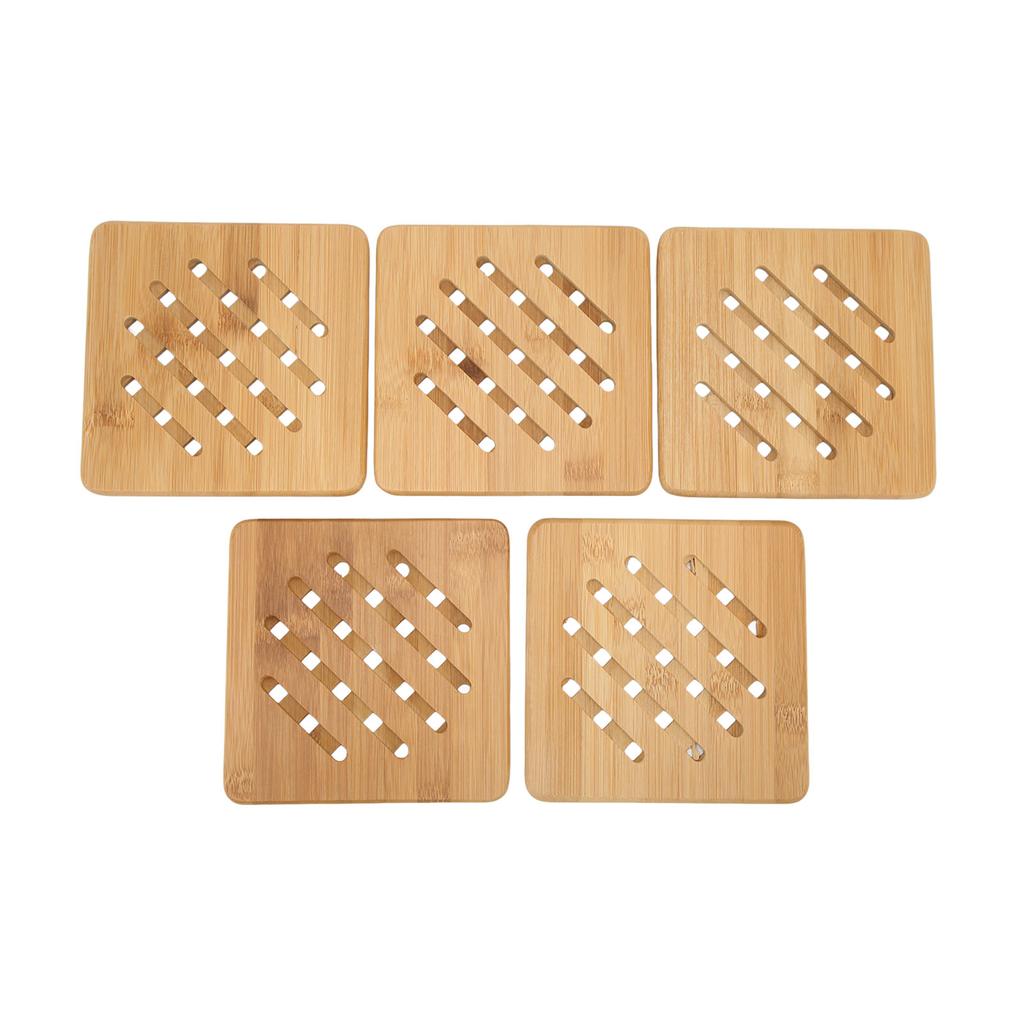 5 Pcs Bamboo Hot Pad Table Mat Bamboo Trivet Pot Mat Heat Resistance for Hot Dishes Pot Bowl Teapot Quadrate 15CM