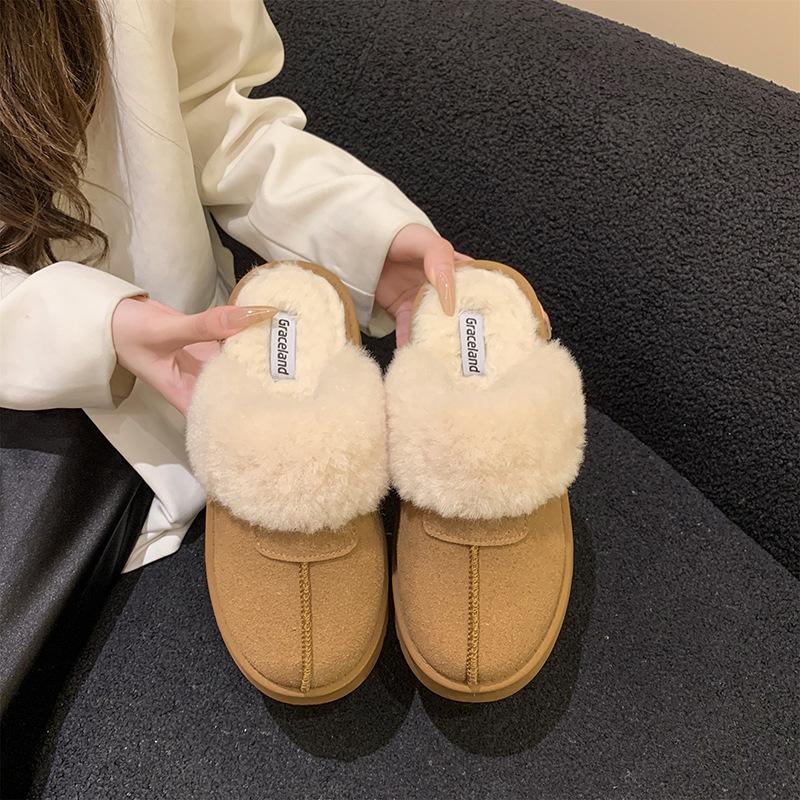 Processing custom winter half-drag thick-soled velvet fur integrated non-slip thick-soled comfortable warm cotton shoes boots women's shoes