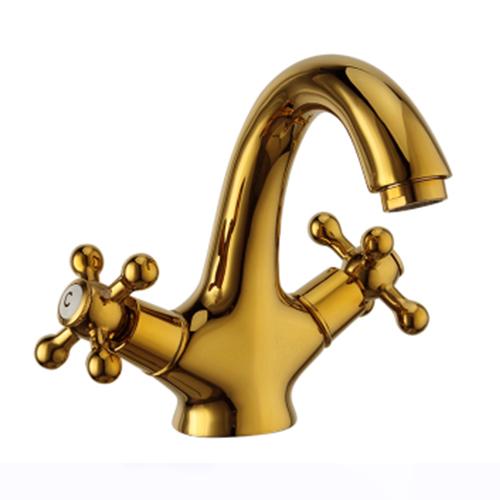 

Luxury crystal brass gold bathroom basin sink faucet deck mounted dual handle hot and cold water mix tap Golden faucets EL7426G G3/8