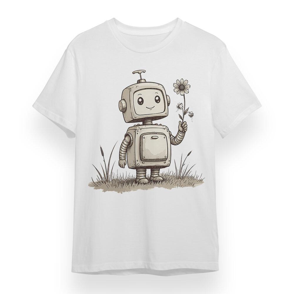 

Men s Plus Size T-shirt With Cute Robot Graphic Unisex White 100% Cotton Tee USA M
