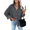Damer Casual Manchestervårdblus Randig Damer Skjortjacka Vintage Knapp Ficka Lös Mode Blusar Toppar Plus Size