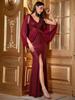 KY810 European Wine Red V-neck Sequin Evening Gown