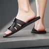 Men Slippers Handmade Simple Flats Brown Leather Sandals Black Summer Roman Sandals Open Toe Beach Shoes Plus Size
