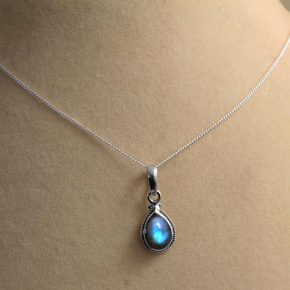 Pandantiv Labradorit Cu Lanț 925 Argint Sterling Femei Bijuterii lucrate manual