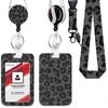 Leopard Print ID Badge Holder with Lanyard Retractable Badge Reel Belt Keychain Lanyards Clip Vertical ID Card Cover Sleeve Case