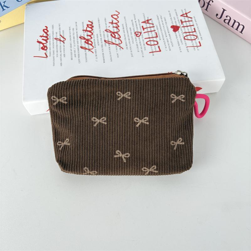 New Corduroy Floral Coin Wallet Women Portable Lipstick Makeup Bag Children's Cute Coin Purse Small Wallet Large Capacity ID Bag