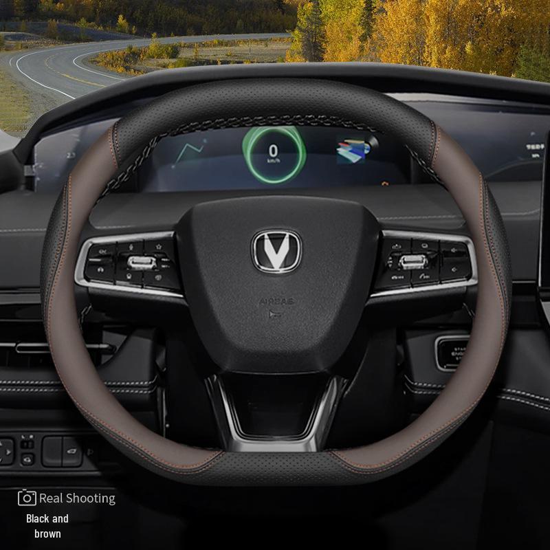 Genuine Leather Steering Wheel Cover for Changan UNIV, UNIK, 2nd Gen CS55 Plus