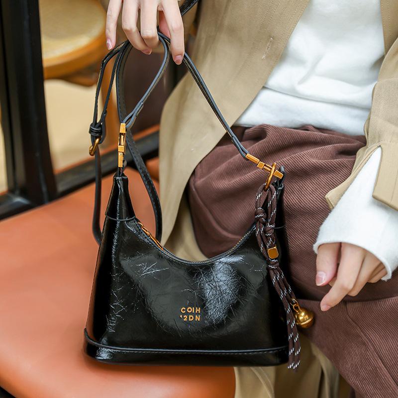 Faux Leather Hobo Bag for Women Fashion Shoulder Bag with Gold Hardware and Tassel Charm Elegant Everyday Handbag