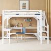 Bunk Bed 140x200 Cm, Children's Bed with L-shaped Desk, Open Wardrobe, Storage Ladder, and Side Rails, Made of Pine Wood Without Mattress