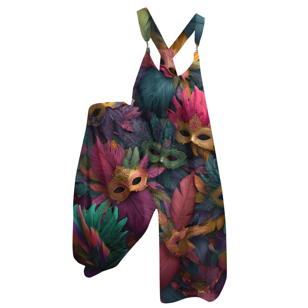 Damen Overalls Print Vintage Jumpsuit (Nicht verstellbare Träger)