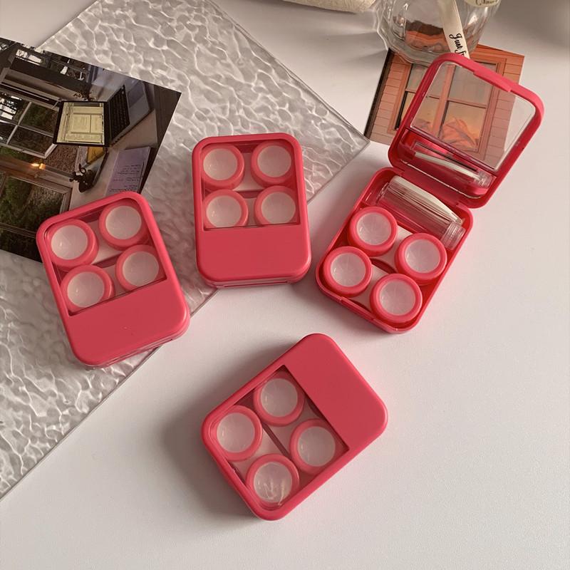 simple Style Contact Lens Case with Mirror Compartment Storage Box for 2 Pairs Ins Aesthetic Colored Lens Organizer Case