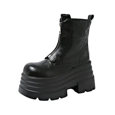 Ankle Boots for Women Winter 10CM Motorcycle Boots Thick Heels Platform Leather Sneakers Woman Zip Chunky Short Combat Boots