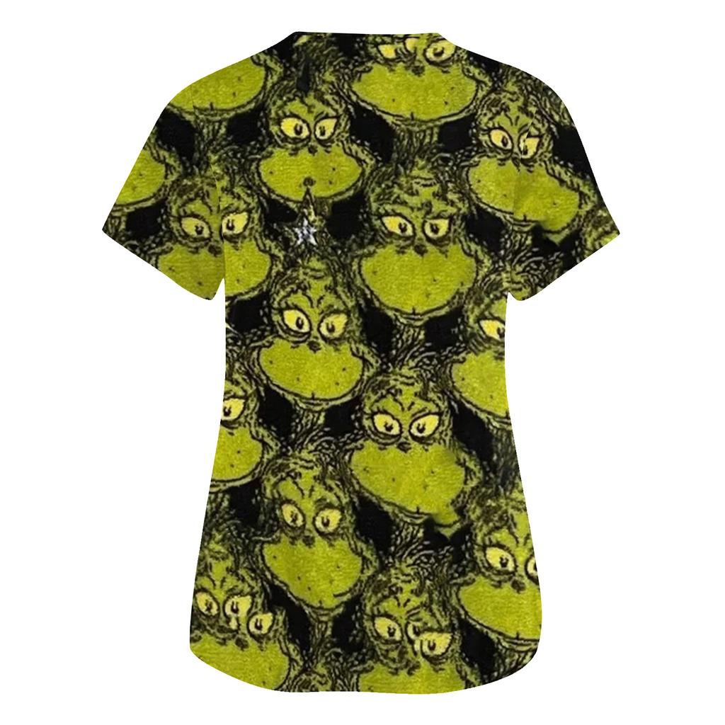 Women's Fashion V-Neck Short Sleeve Overalls With Pockets  Print Tops  Clothes