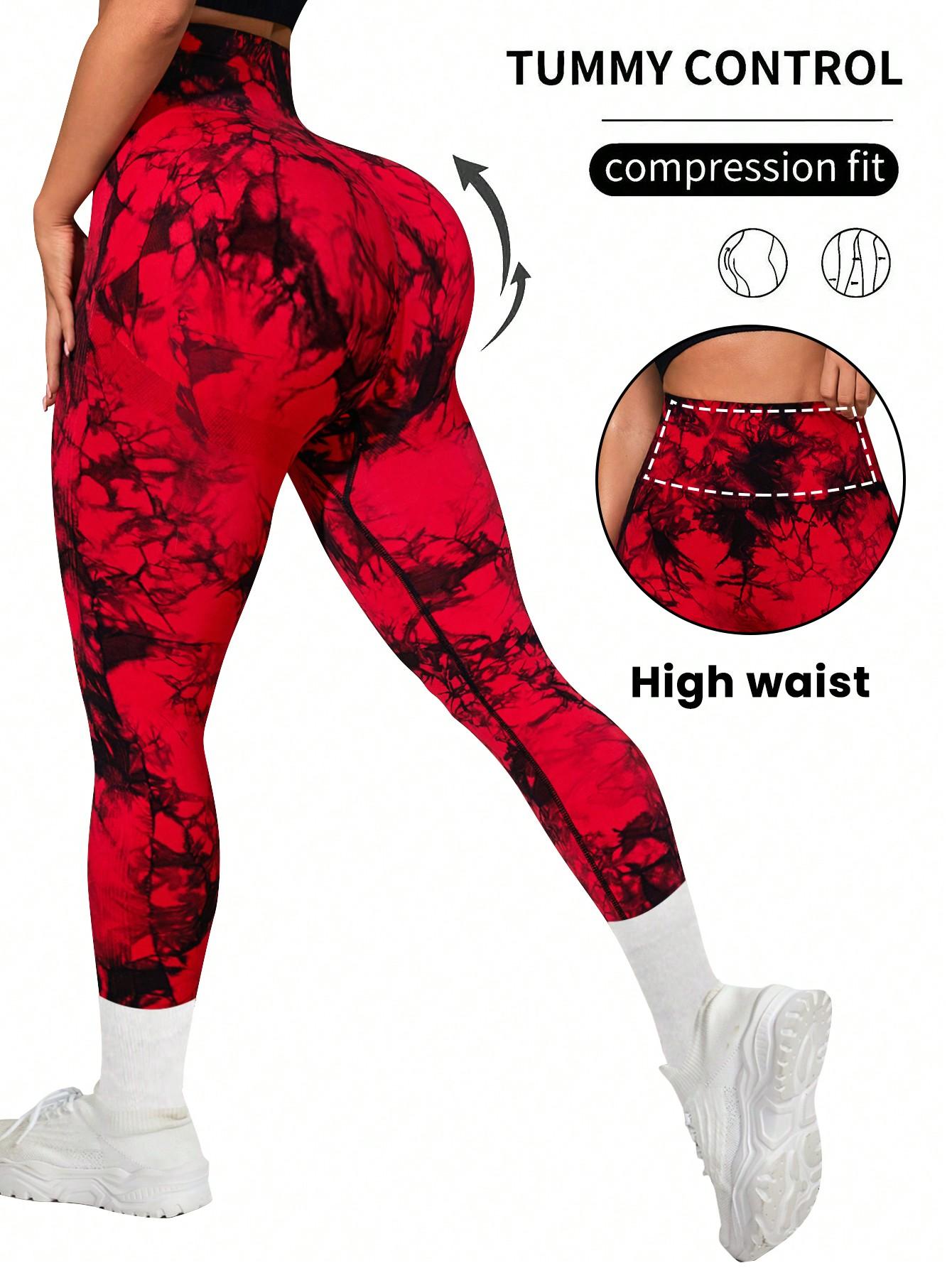 

Women s high waisted tie dye yoga pants - high elasticity tight fitting hip lifting design, fitness and sports tight pants. “S”、“M”、“L”、“XL” красный