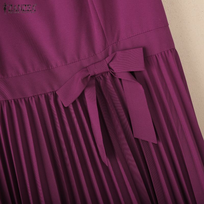 ZANZEA Women Casual Square Collar Summer Short Sleeve Pleated Dress