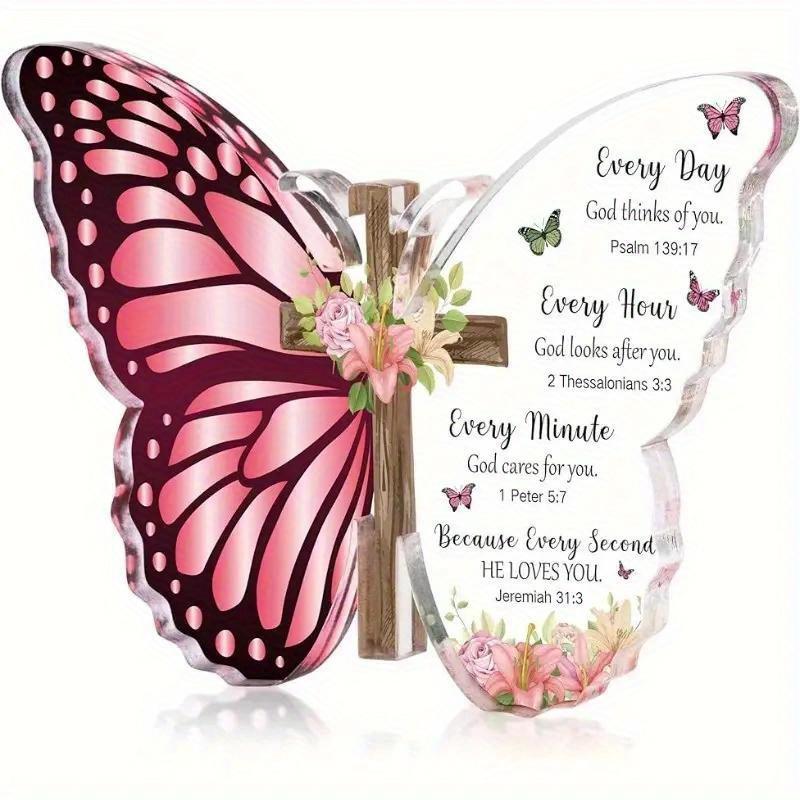 

1pc Inspirational Butterfly Acrylic Plaque with Cross - Serenity Flies Scripture, Perfect Gift for Family & Friends, Ideal for Home or Office Decor 10*10cm