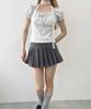 WEGO PHILLY Short Sleeve Mini Puff Sleeves with Summer Size Gray T-Shirt, Ribbon, Women's Top, F,